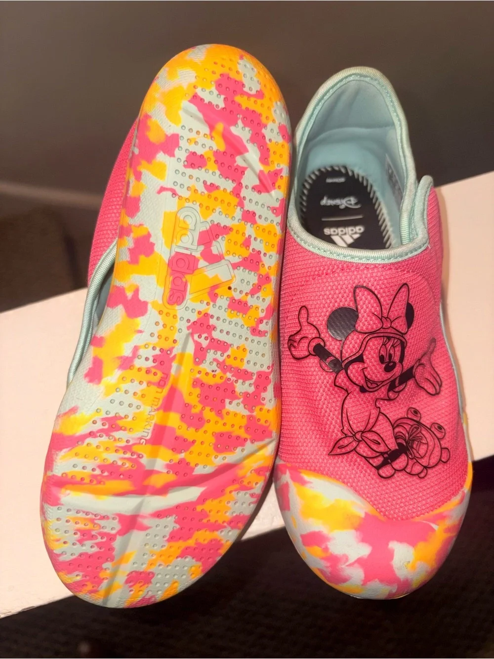adidas Kids Pink Minnie Mouse Slip-On Water Shoes with Pastel Accents